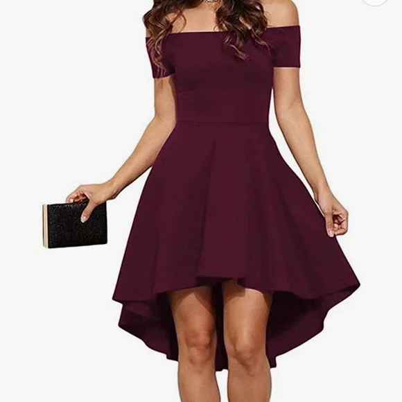 sarin mathews store | Dresses | Womens Off The Shoulder Short Sleeve High  Low Cocktail Skater Dress | Poshmark